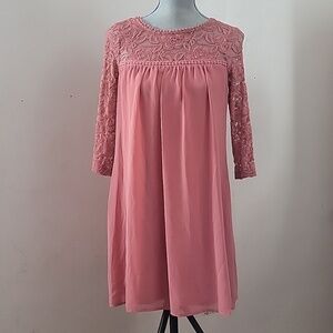 As U Wish Orange Lace Elbow Sleeve Dress, Size: Small